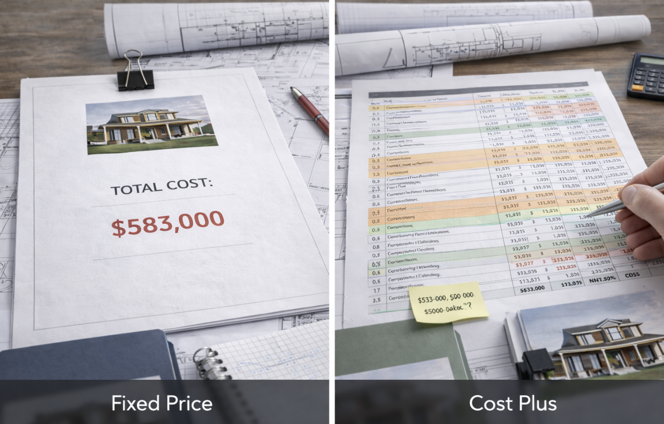 Comparison of fixed price and cost plus construction proposals with detailed breakdown
