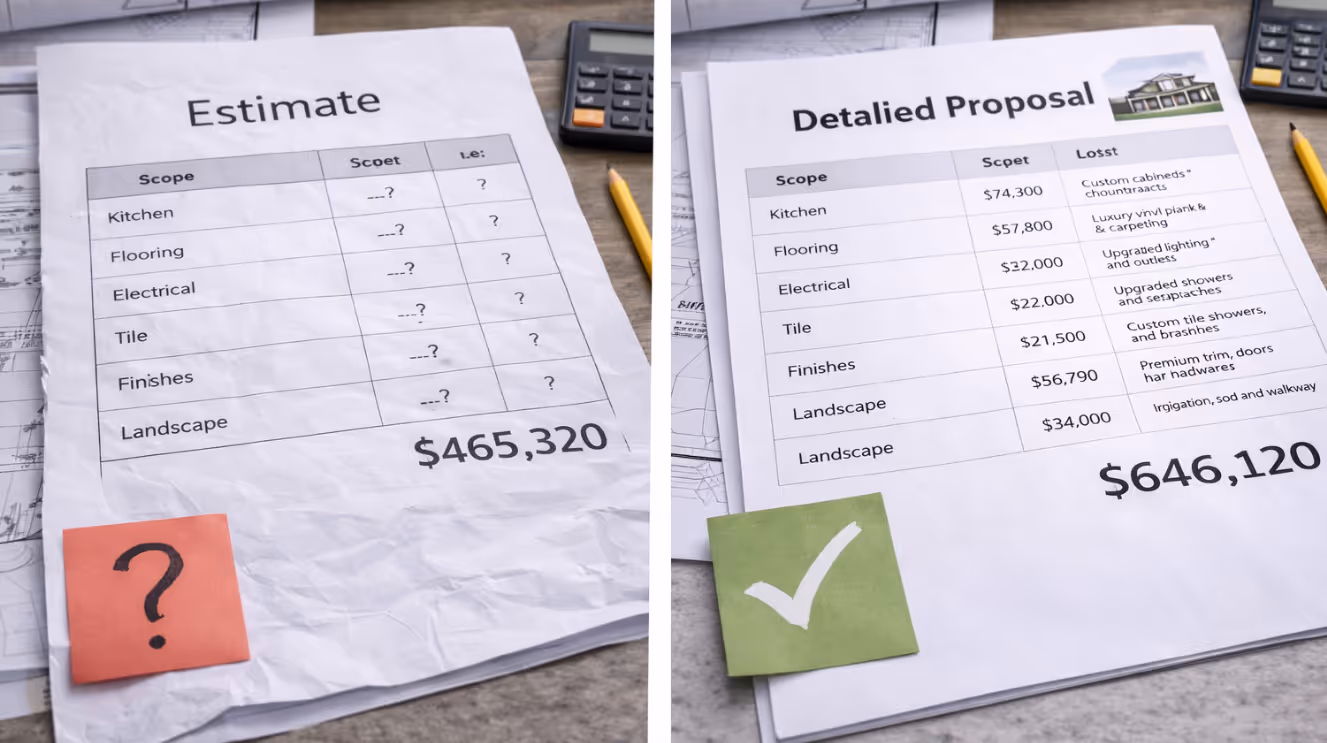 Comparison of low price construction bid with missing scope versus detailed proposal