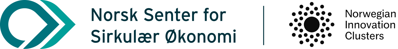 Logos of Norsk Senter for Sirkulær Økonomi and Norwegian Innovation Clusters with text in Norwegian and English.