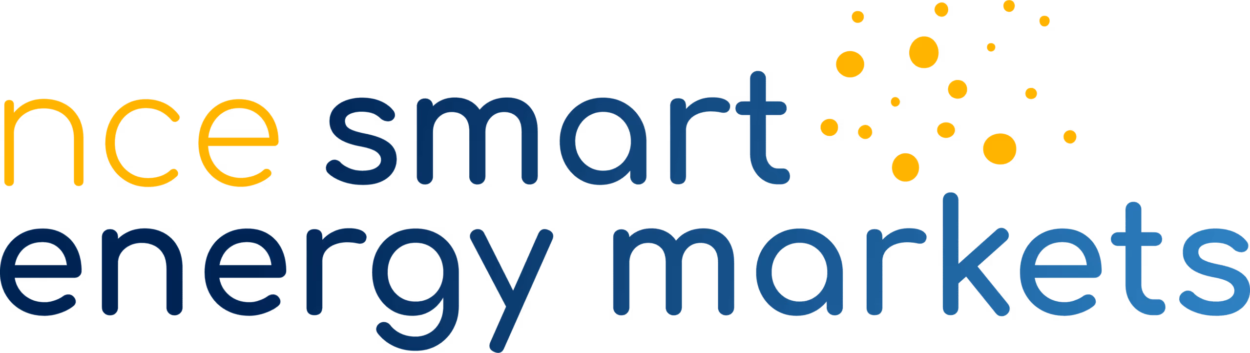 Logo with text 'nce smart energy markets' and orange dots forming a cluster above the letter t.
