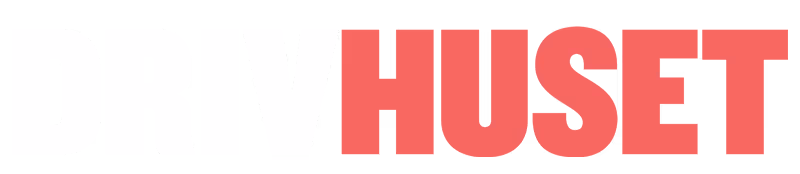 Logo with text 'DRIVHUSET' where 'DRIV' is white and 'HUSET' is red on a transparent background.
