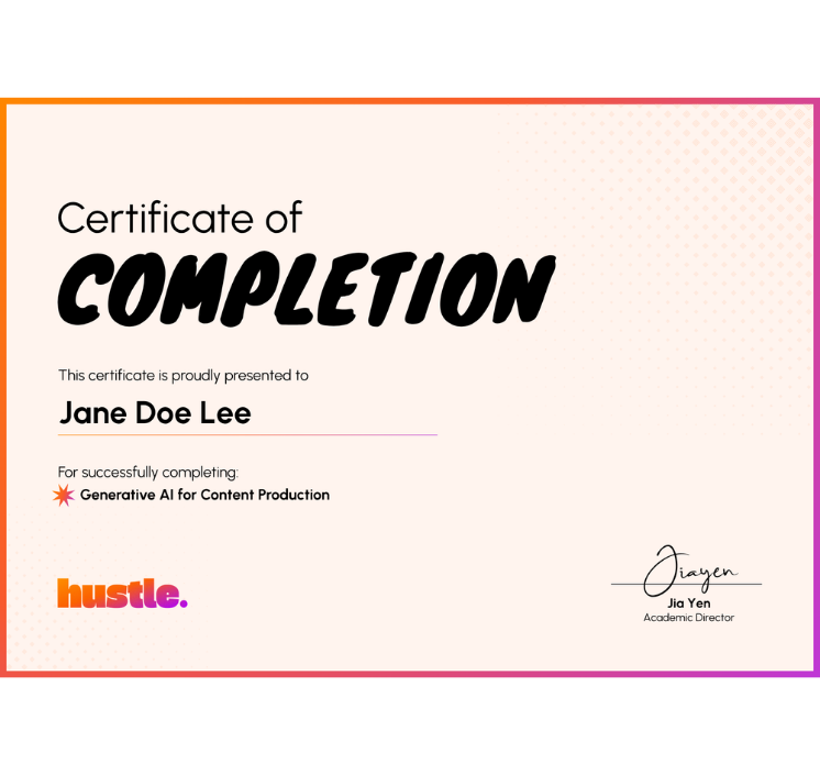 Hustle Certificates - WSQ Statement of Attainment and Certificate of Completion