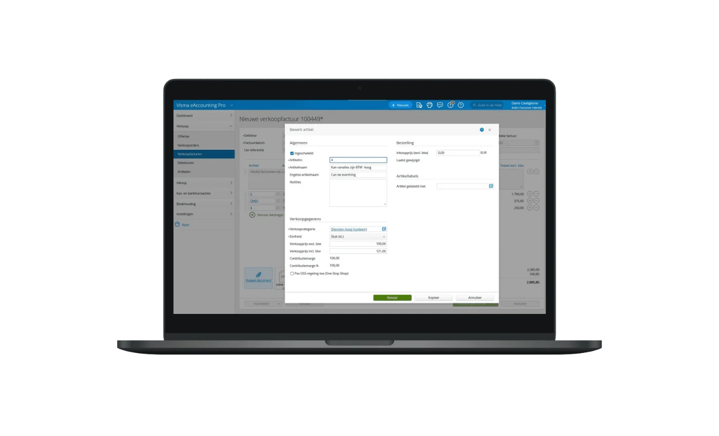 Visma eAccounting med redigering av artikkel på faktura