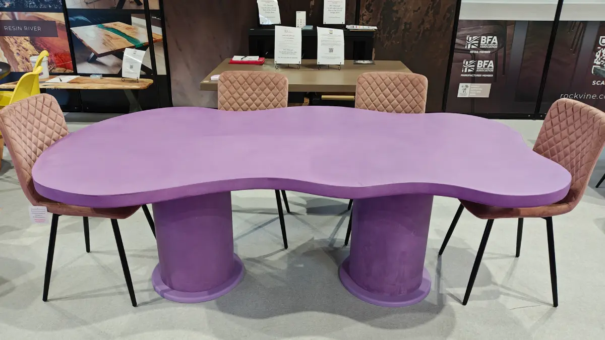 Polished concrete table in bold colour