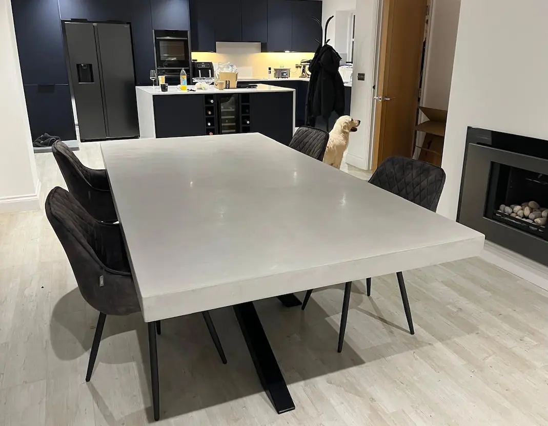 Premium 75mm polished concrete dining table with clean profile