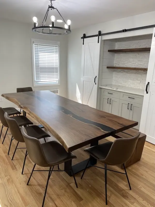 Natural edge resin river table with organic form