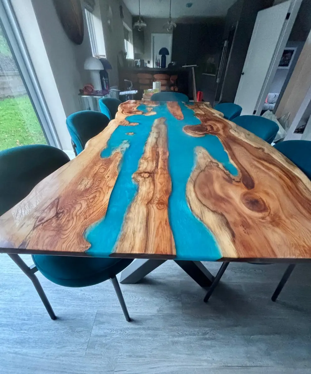 Statement resin river table with dramatic resin flow
