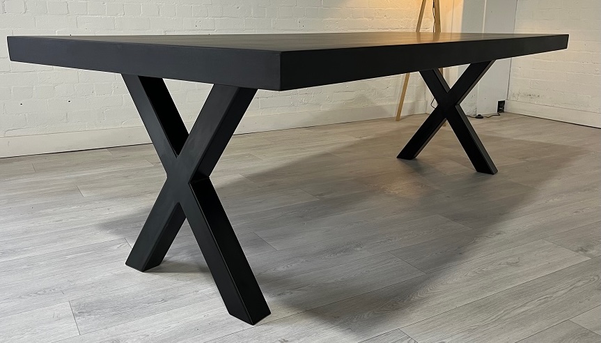 X-style steel table base by RockVine — structural powder-coated dining table base