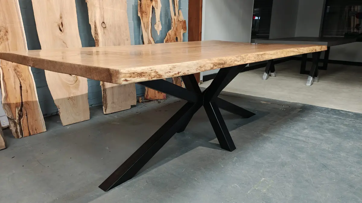 Live edge dining table with steel base
