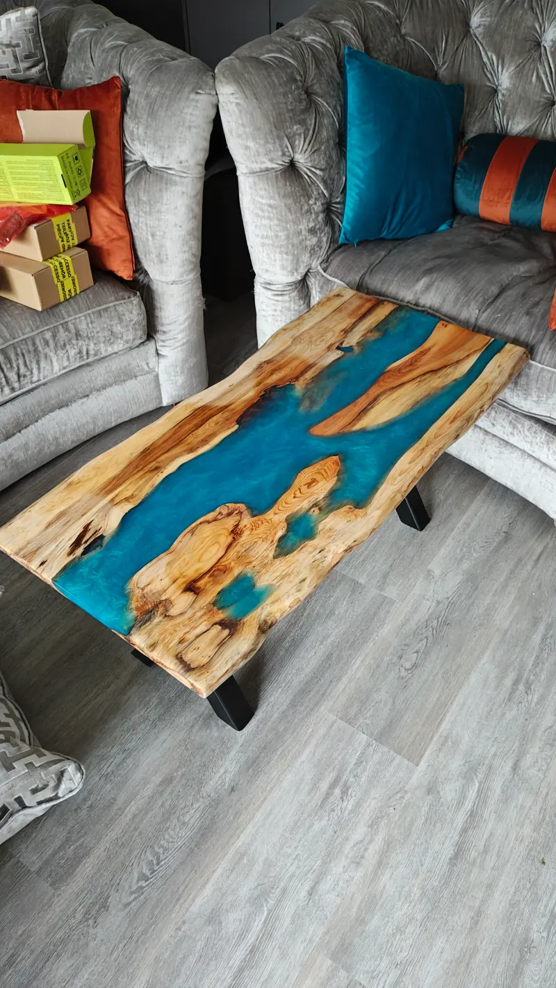 Contemporary resin river table design
