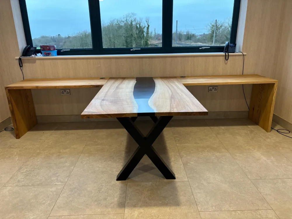 Commercial resin river table office installation by RockVine