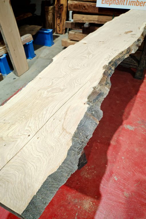 Wide oak slab for bespoke live edge dining table