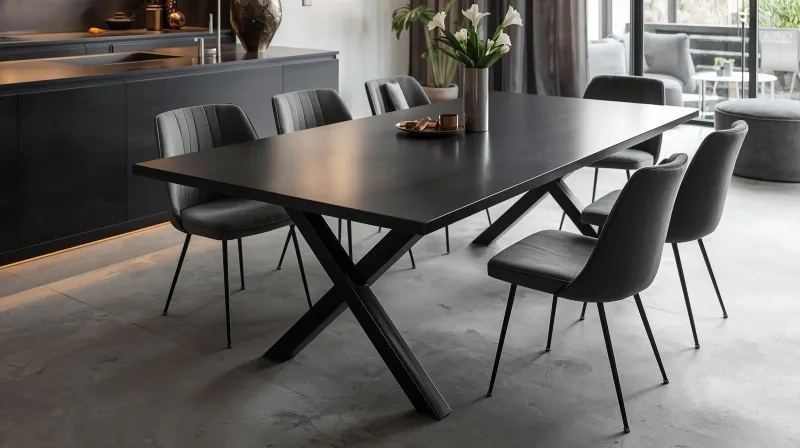 Modern slimline polished concrete dining table by RockVine
