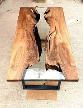 Bespoke resin river dining table with natural timber edges