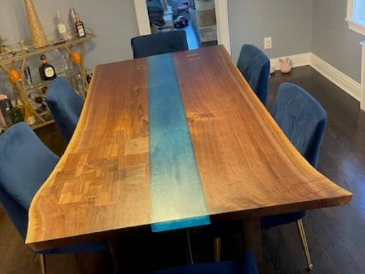 Statement resin river table with dramatic resin flow
