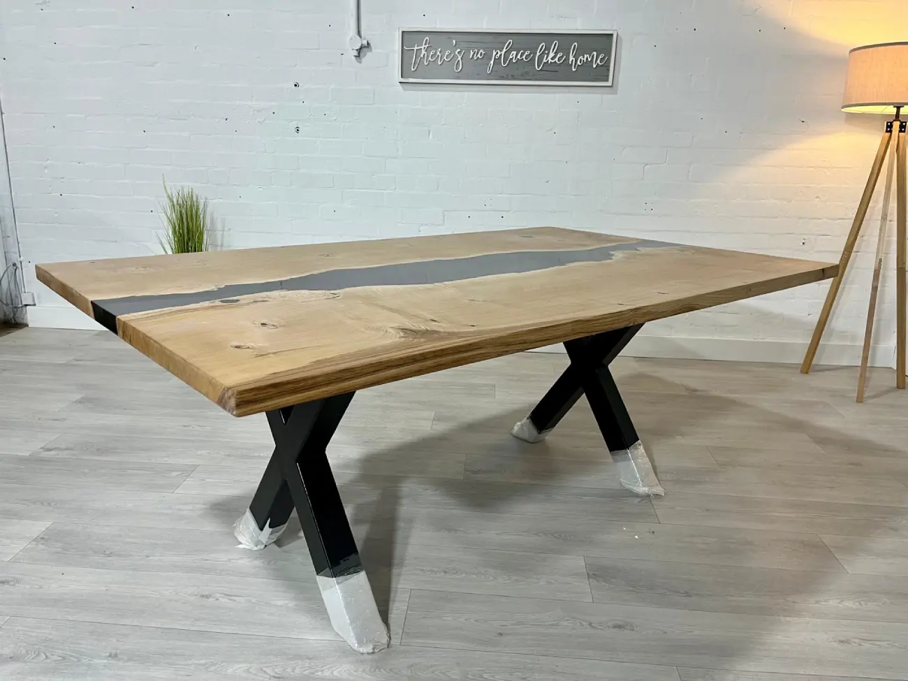 Live edge resin river dining table with natural timber
