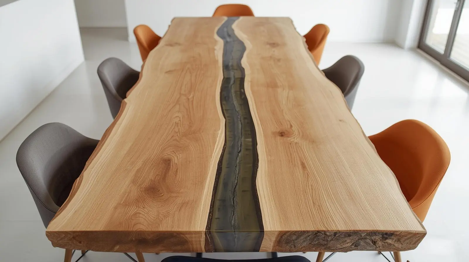 Live edge resin river dining table with natural timber