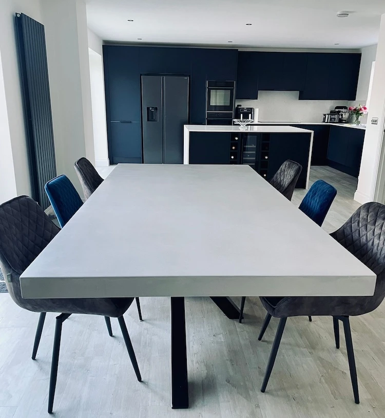 Hand-finished Premium 75mm light grey polished concrete dining table