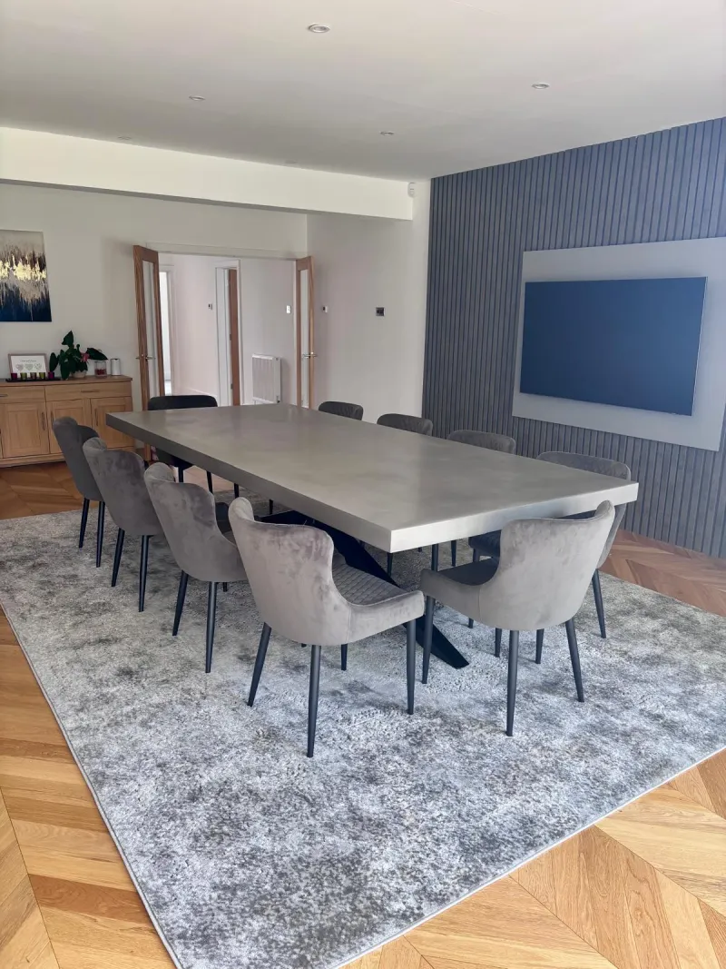 Custom height 3m mid grey polished concrete dining table on star base