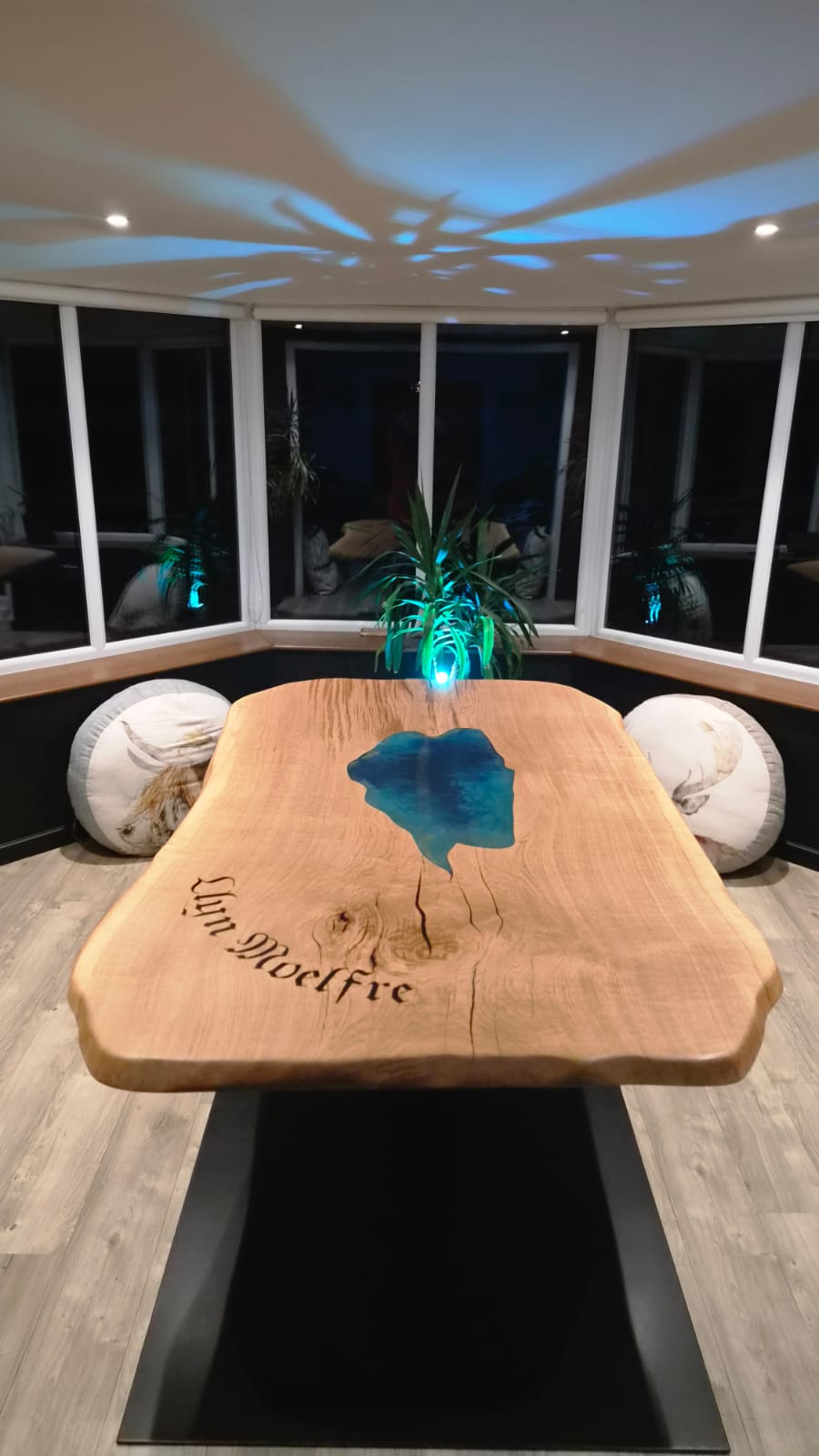 Bespoke resin lake live edge dining table by RockVine, designed with the client