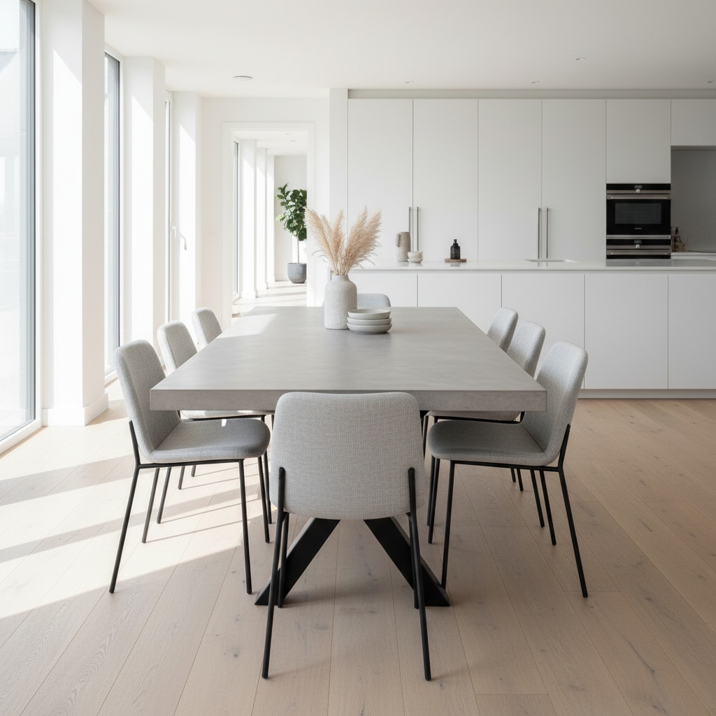 Handmade polished concrete dining table in a Stockport workshop by RockVine
