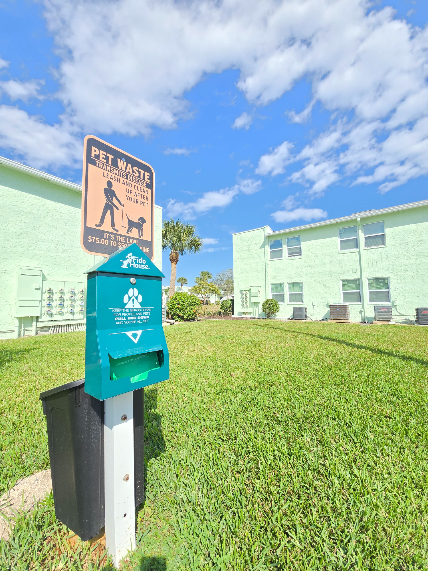Dog waste station in dog walk area
