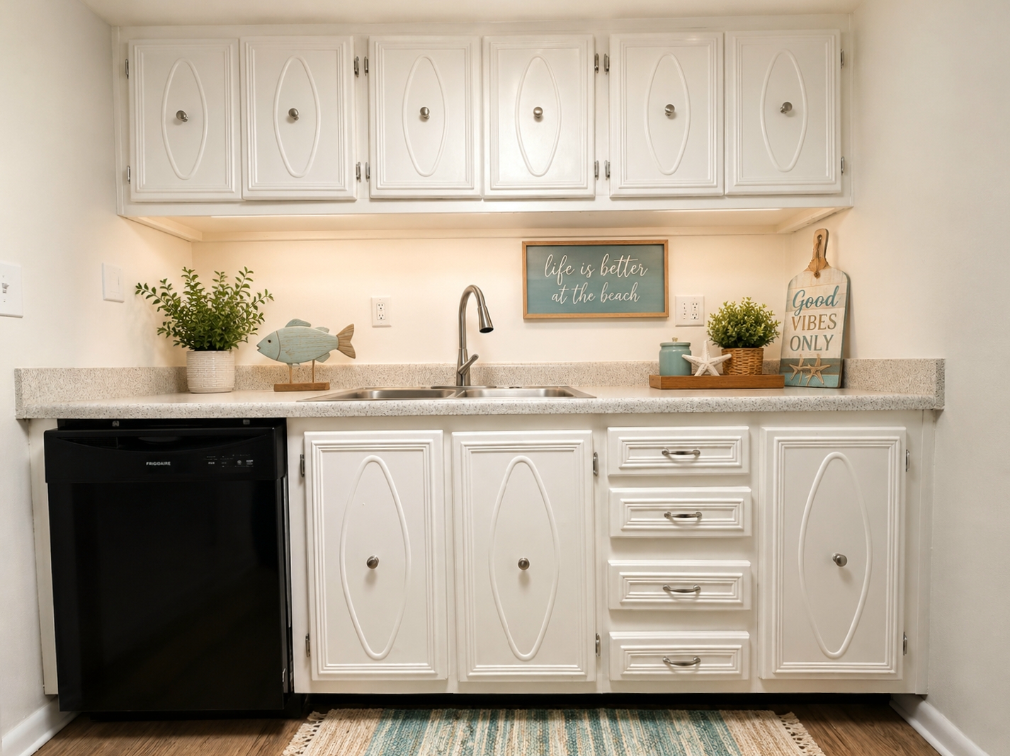Kitchen with white cabinets