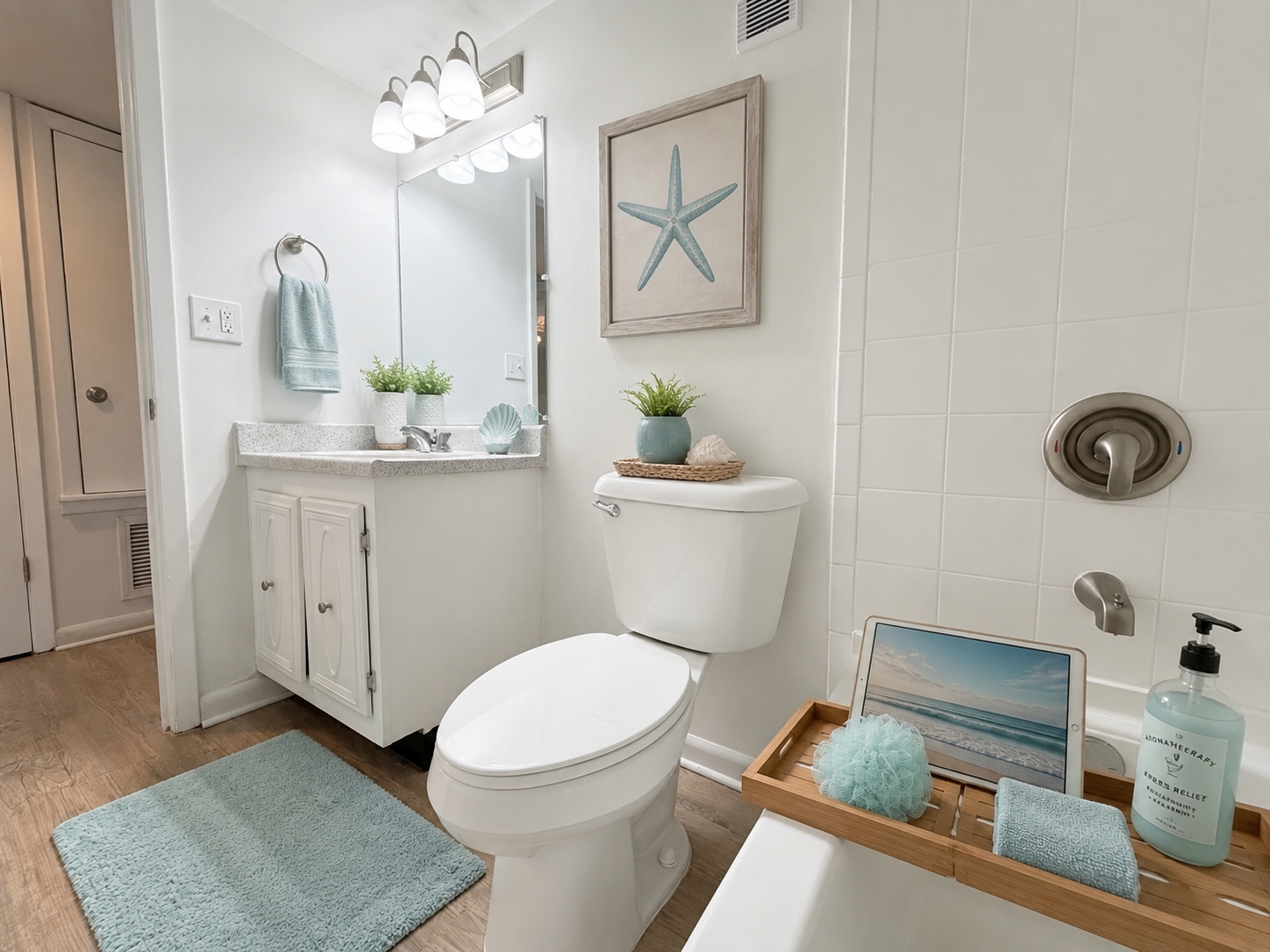 Bathroom with white cabinets
