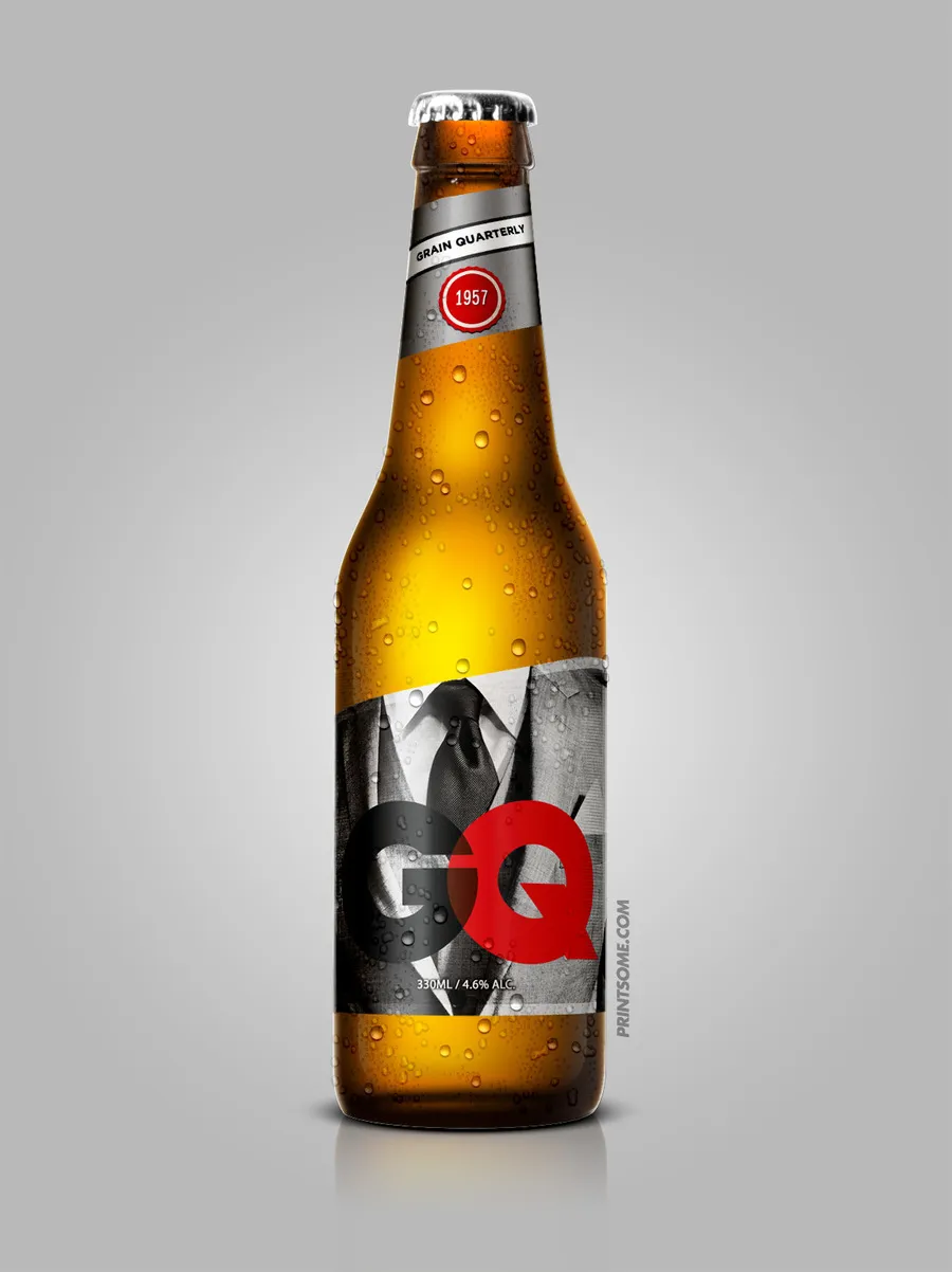 GQ, beer bottles
