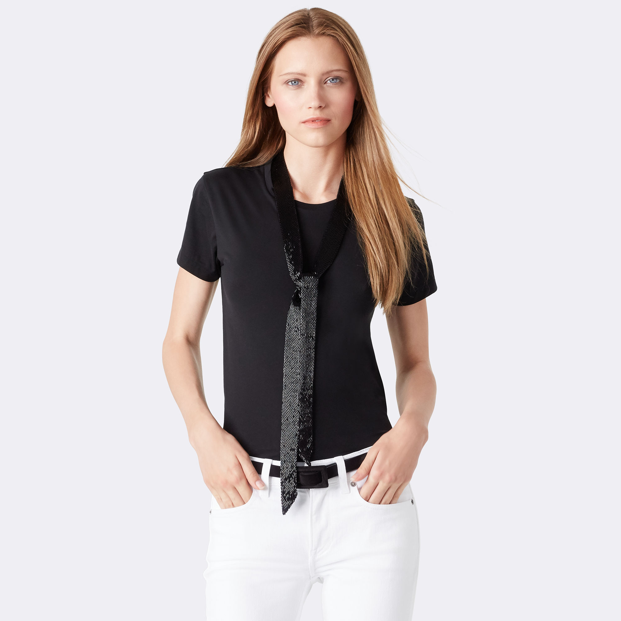 Ralph Lauren Collection beaded T shirt showcasing timeless design, classic American fashion brand style and leather goods synonymous with quality and innovation.