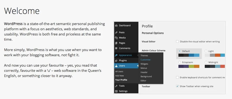 Wordpress screen grab