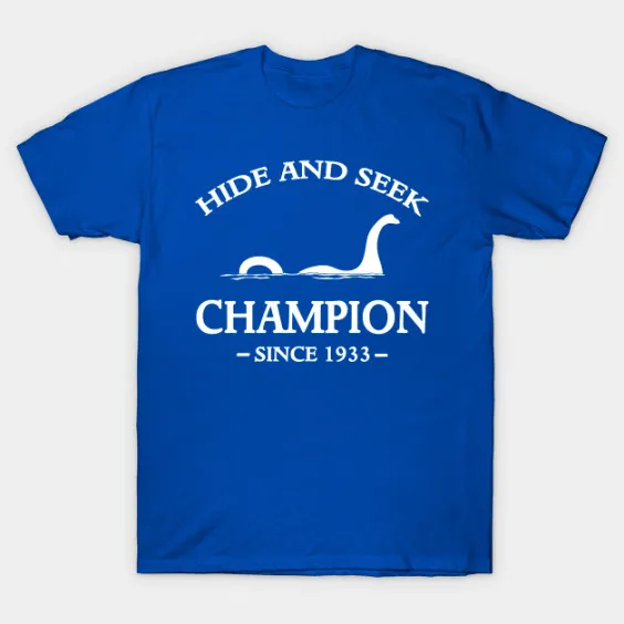 custom t-shirts uk, nessie, hide and seek champion