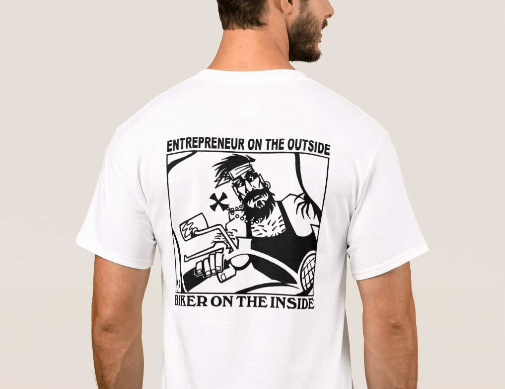 entrepreneur on the outside, biker on the inside personalised T-shirt, personalised T-shirts for entrepreneurs