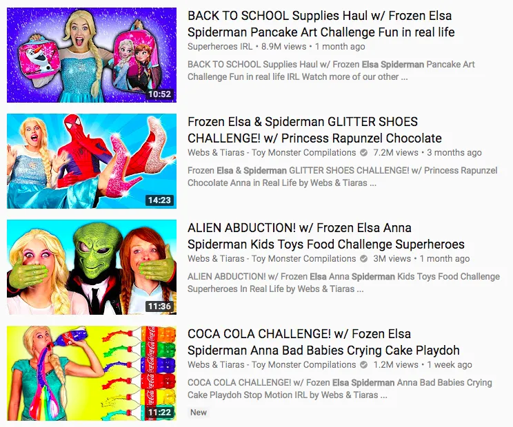 YouTube Rewind 2017, Spiderman and Elsa videos