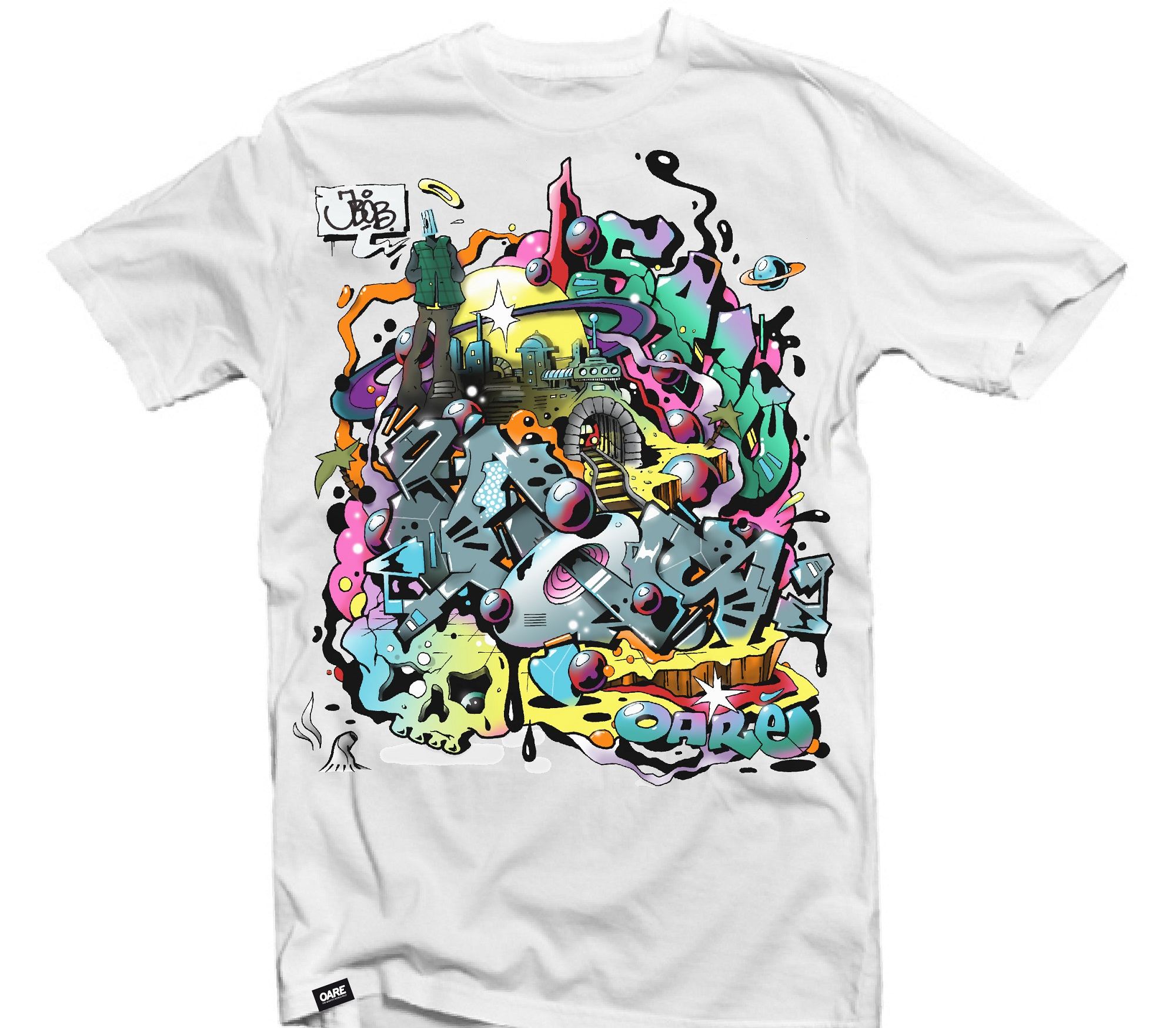 street art, white t-shirt, print
