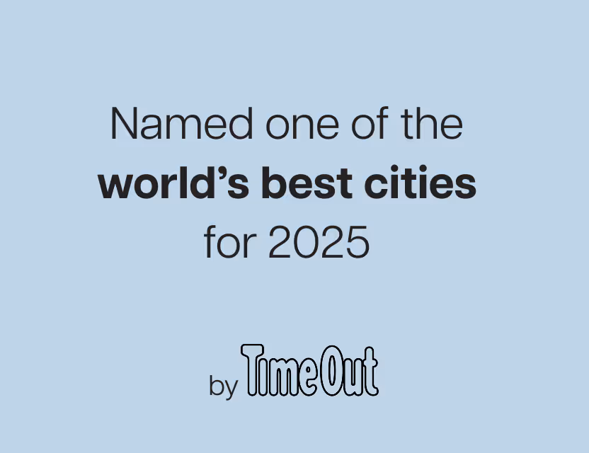 Text stating 'Named one of the world’s best cities for 2025' credited to Time Out.