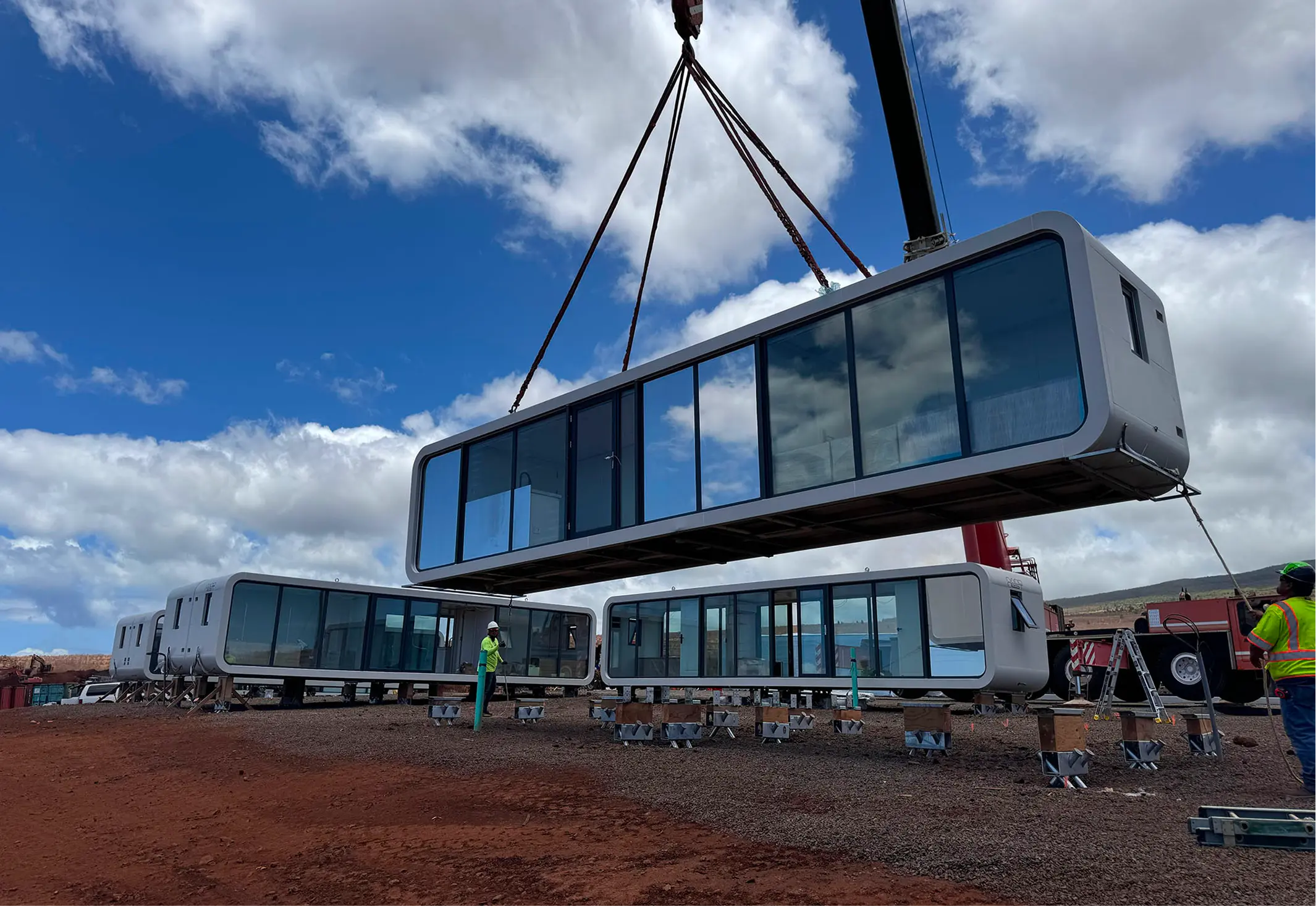 Crane lifting a NanoNest