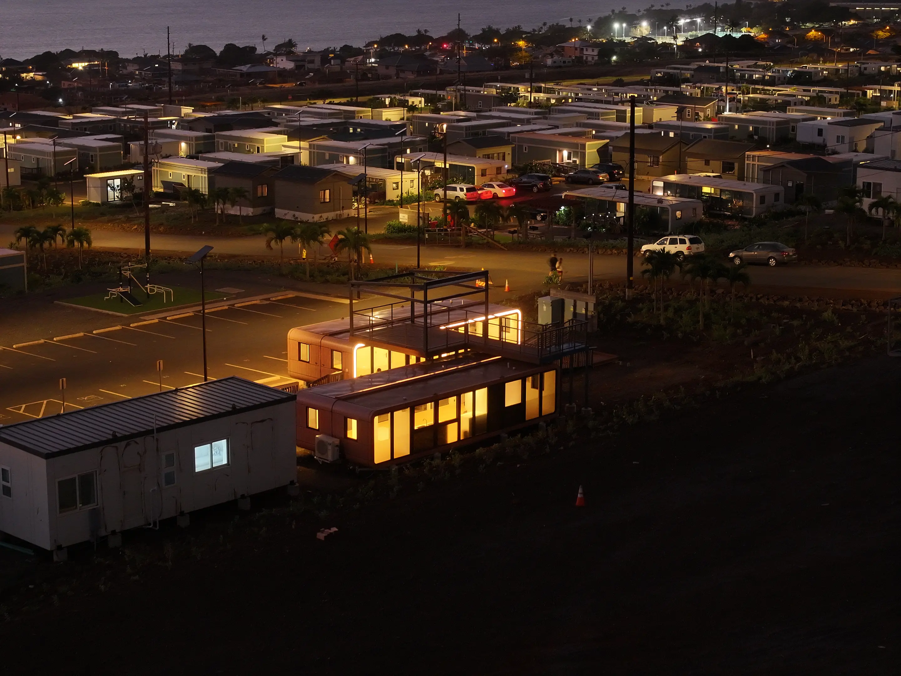Exterior Night Drone Shot
