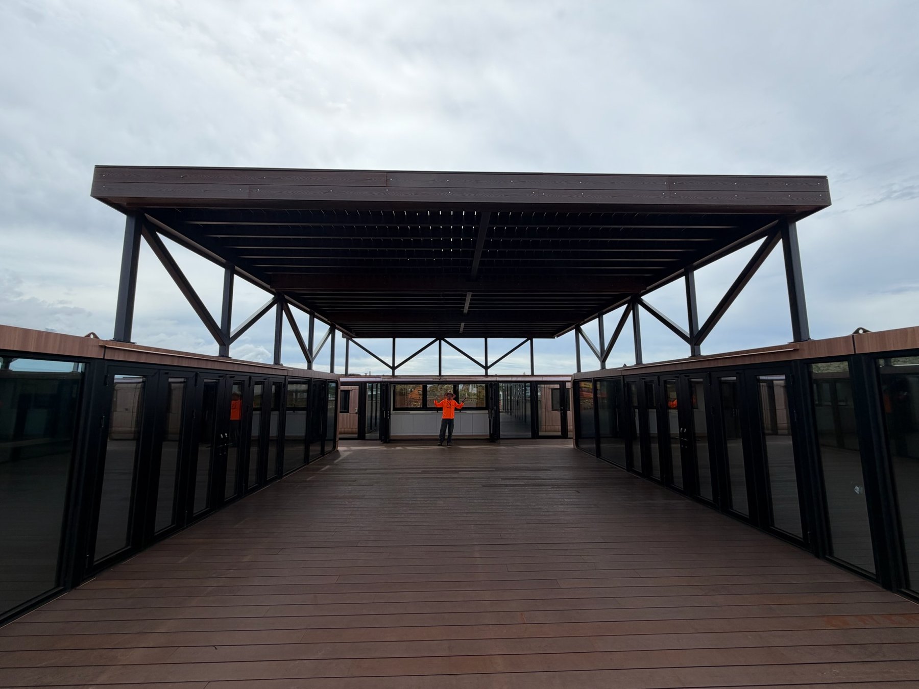 Rooftop deck under construction — exposed beams