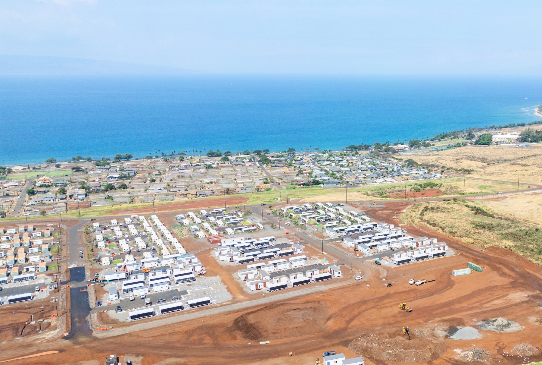 Aerial — Lahaina community by ocean