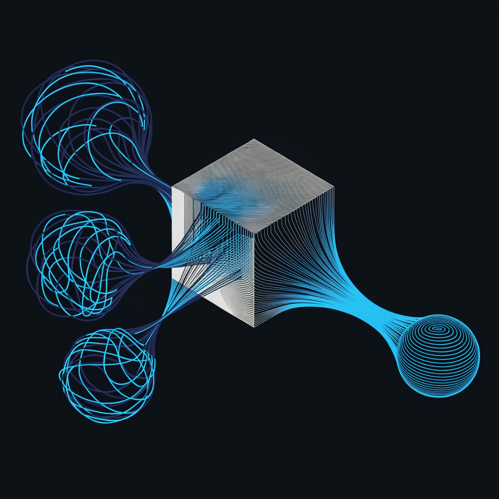 diagram of messy flow of information being used as inputs to our product, and one unified stream coming out
