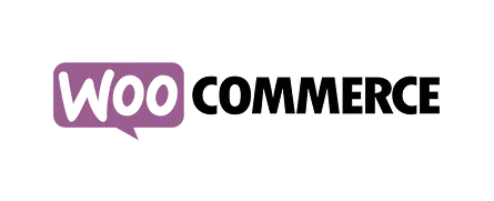 WooCommerce logo with 'woo' in a purple speech bubble followed by black 'Commerce' text.