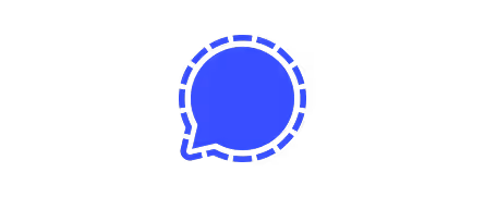 Signal logo. Blue speech bubble icon with dashed outline on black background.