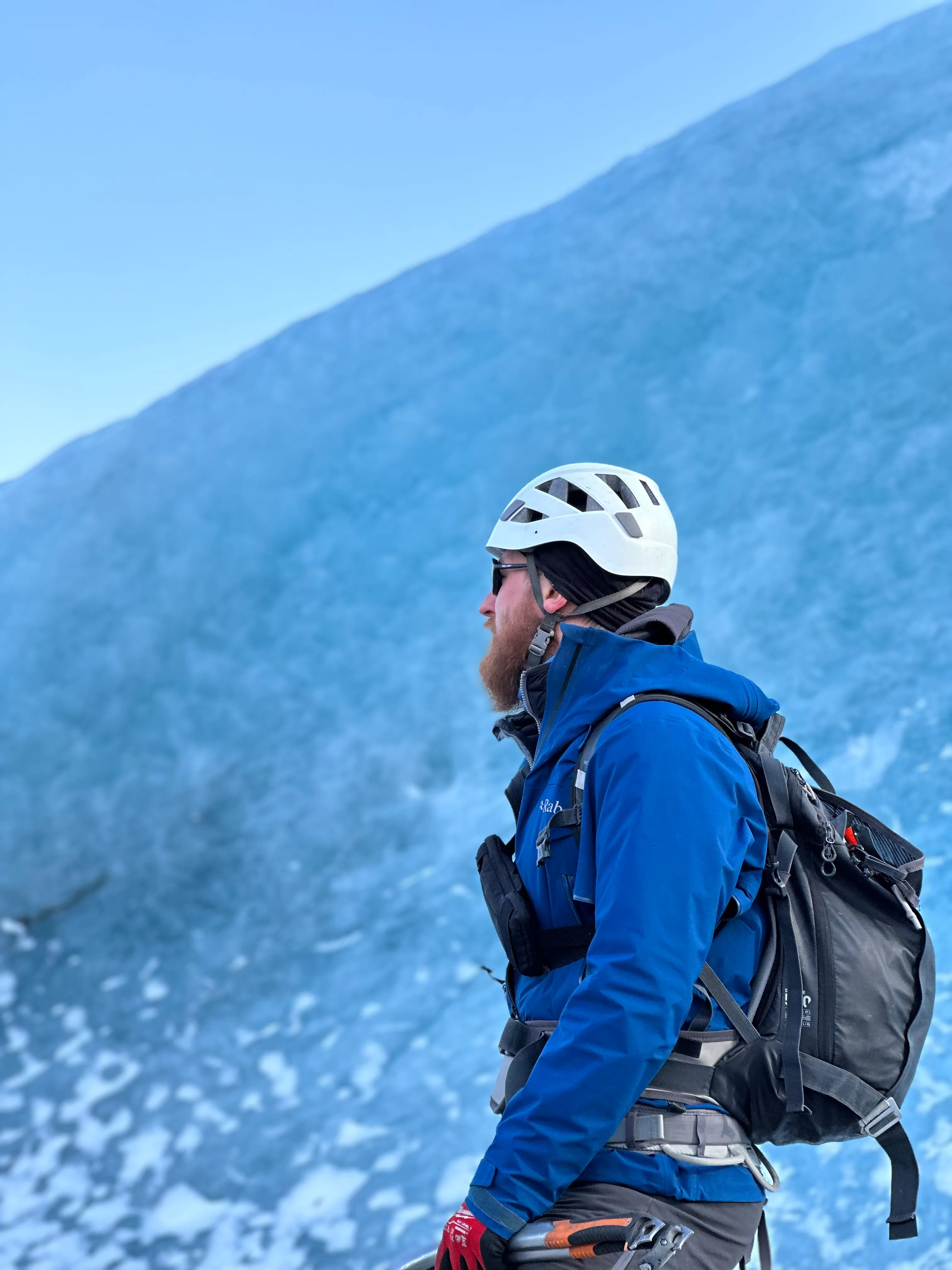 Ondrej, experienced Hrafnar Guides glacier guide on Sólheimajökull with safety equipment