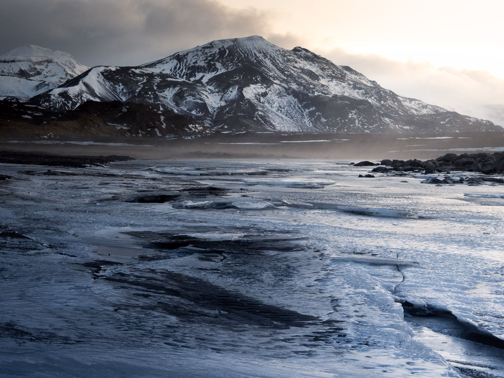 Mountains meeting the North Atlantic near Vík on Iceland's South Coast