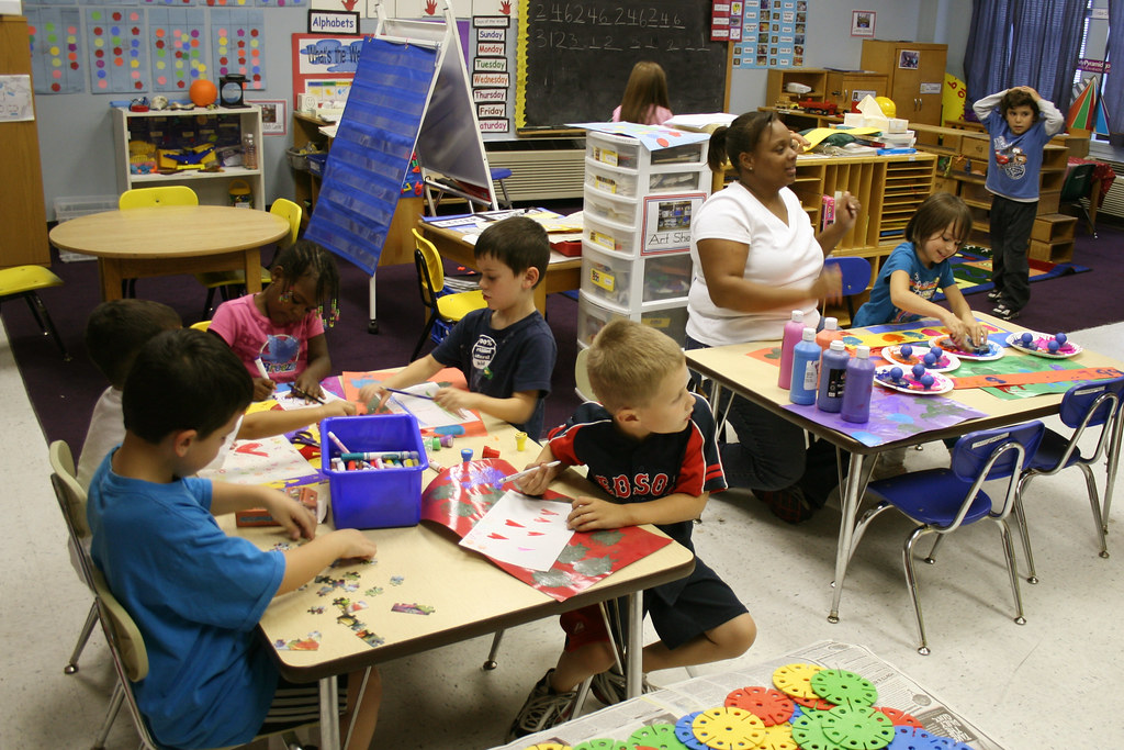 Preschool classroom with children