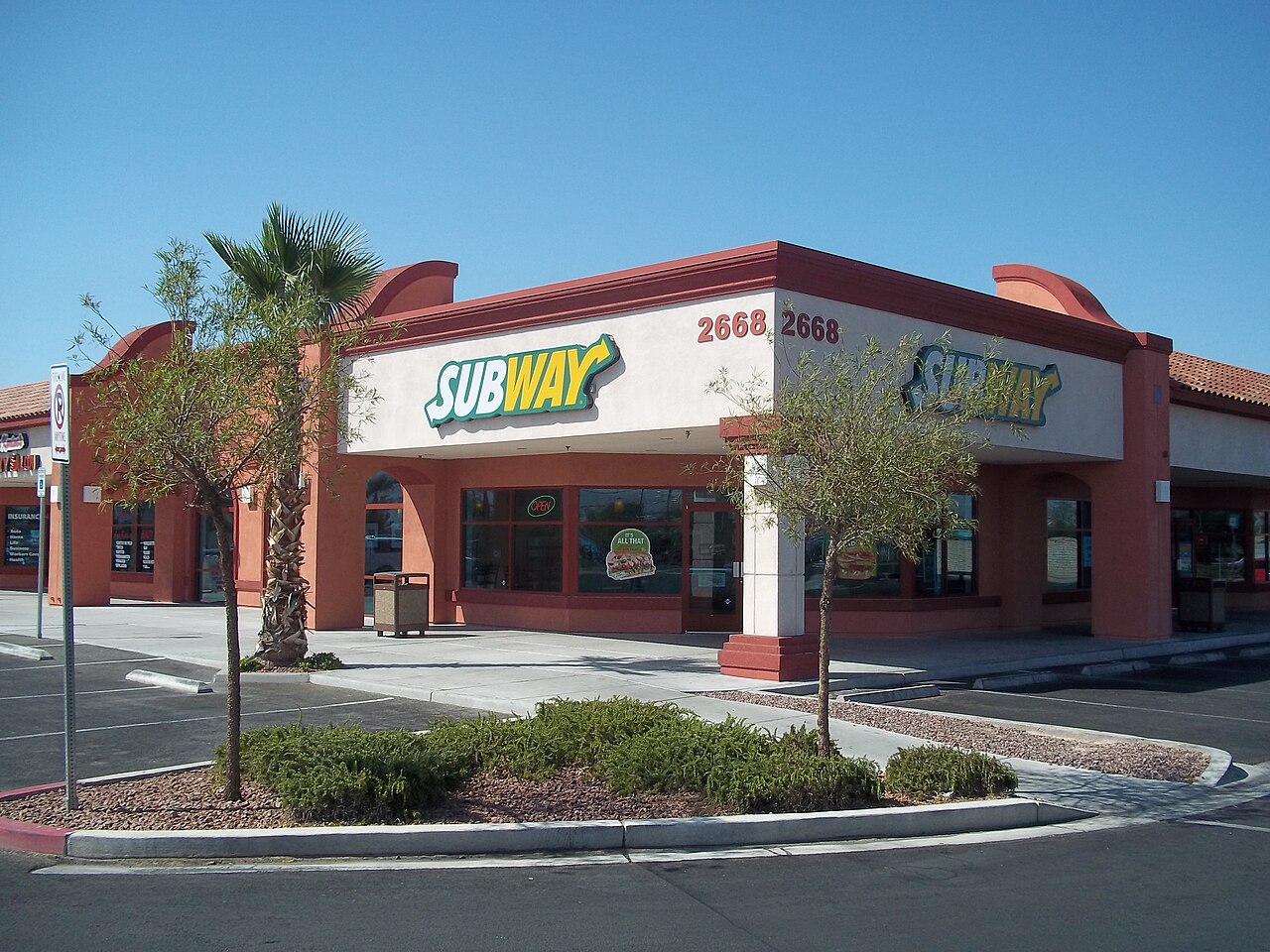 Subway restaurant storefront representative of the Subway location in Fayetteville, Arkansas