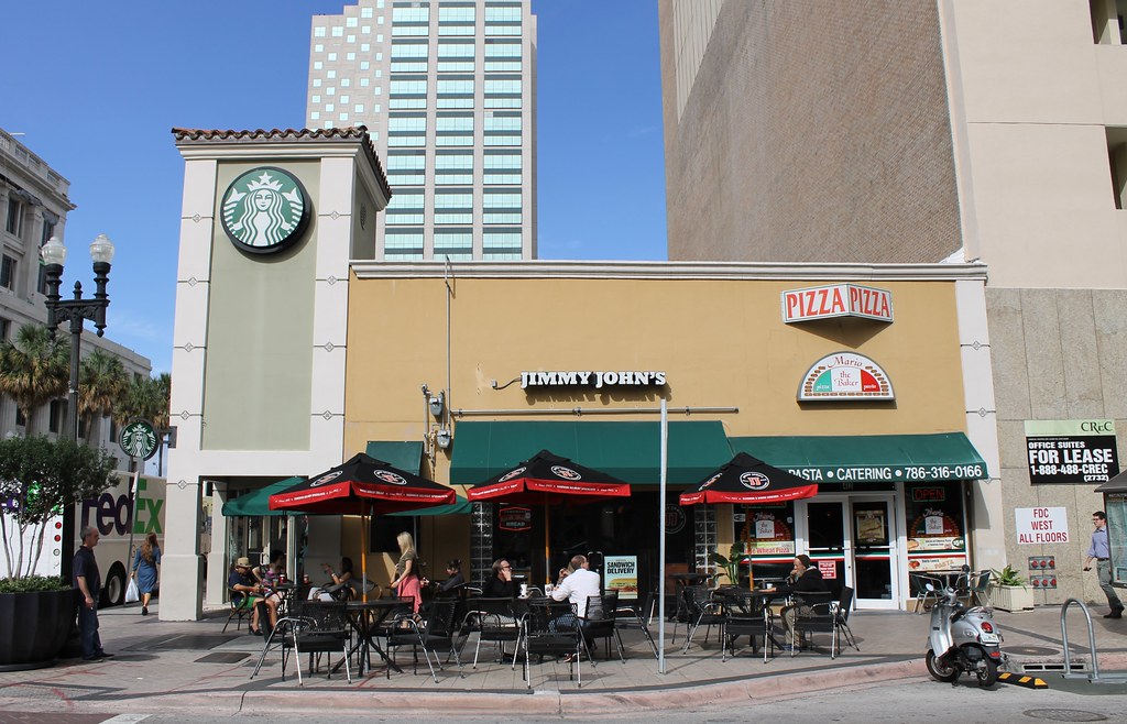 Jimmy John's storefront signage, representative of the Springdale, Arkansas location