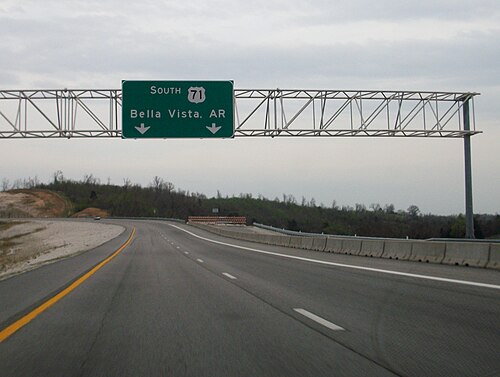 Welcome to Missouri Sign area near Bella Vista, Arkansas along the Highway 71/Interstate 49 state-line corridor