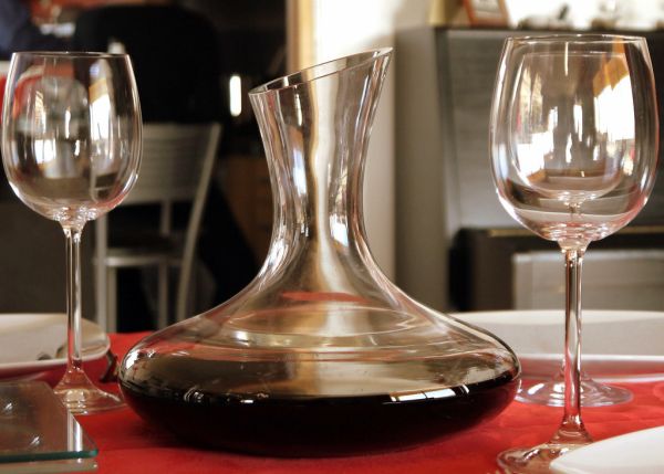 Wine served at a restaurant dining table